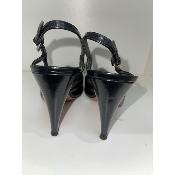 Prada Black Leather Pointed Toe Slingback Heels - Picture 2 of 4